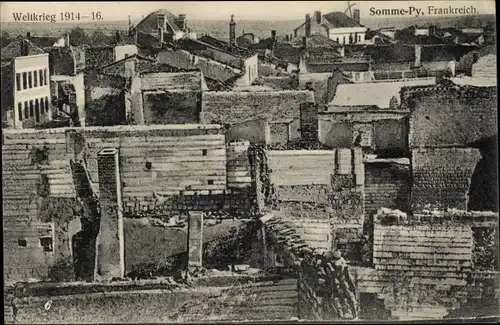 Ak Somme Py Sommepy Tahure Marne, Weltkrieg 1914-1916, Ruinen