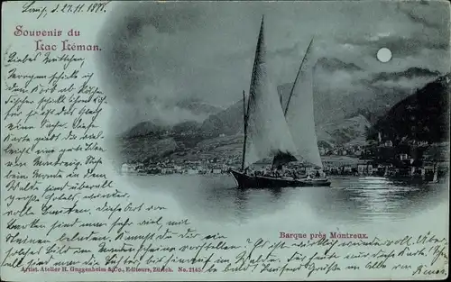 Mondschein Ak Montreux Kanton Waadt Schweiz, Lac Léman, Barque