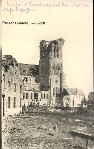 Ak Paschendaele Passendale Westflandern, Zerschossene Kirche, Kriegszerstörung 1. WK