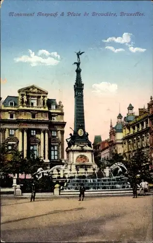 Ak Bruxelles Brüssel, Place de Brouckère, Monument Anspach