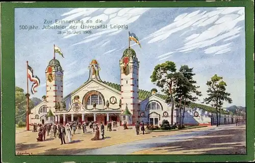 Künstler Litho Leipzig in Sachsen, Festabend Gausängerbund 1909, Universitäts Jubiläums Festhalle