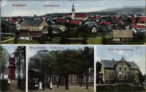 Ak Walddorf Kottmar in der Oberlausitz, Gesamtansicht, Bergwirtschaft Kottmarberg, Forstverwaltung