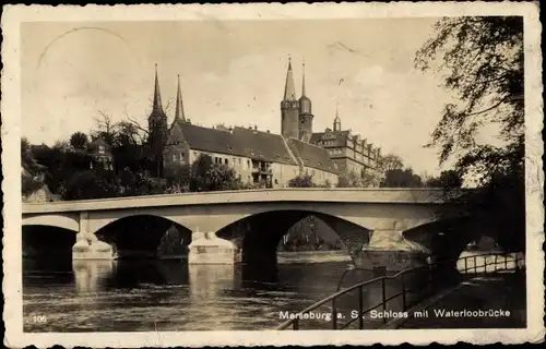 Ak Merseburg an der Saale, Schloss mit Waterloobrücke