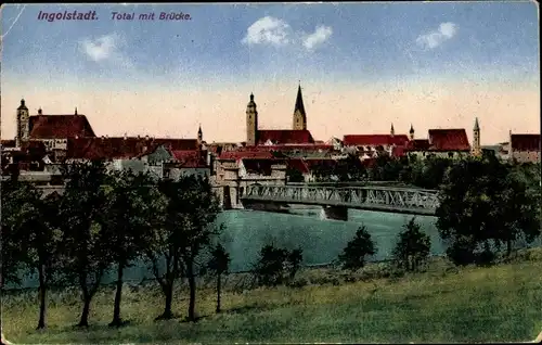 Ak Ingolstadt an der Donau Oberbayern, Total mit Brücke