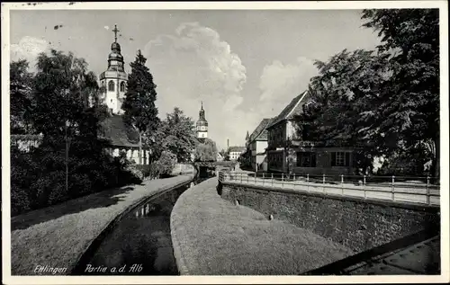 Ak Ettlingen in Baden Württemberg, Partie an der Alb