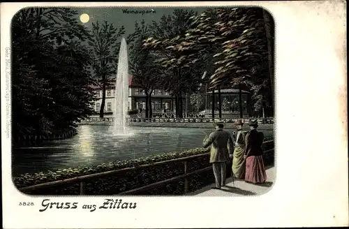 Mondschein Litho Zittau in Sachsen, Weinaupark