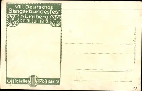 Künstler Ak Schmidt, Nürnberg in Mittelfranken Bayern, VIII Deutsches Sängerbundesfest 1912