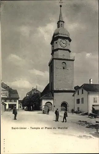 Ak Saint Imier Kanton Bern, Temple et Place du Marché