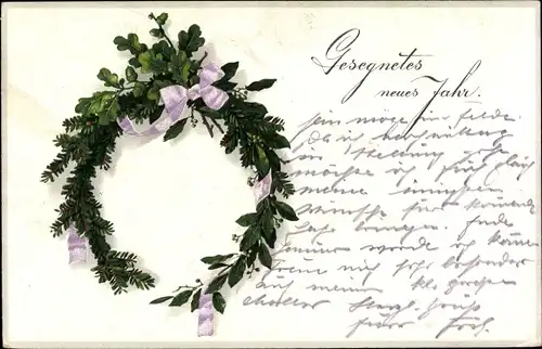 Ak Glückwunsch Neujahr, Kranz aus Eichenlaub und Lorbeer
