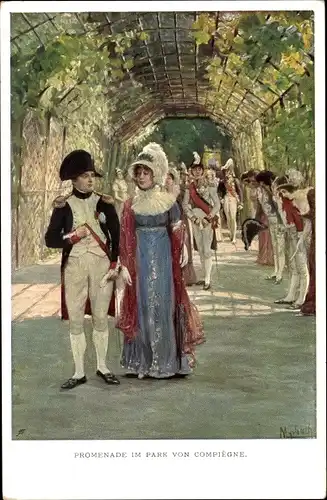 Künstler Ak Compiègne Oise, Napoleon Bonaparte, Promenade im Park