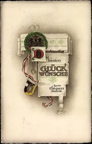 Ak Glückwunsch Neujahr, Wappen, Majuskel, Pergament