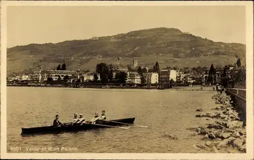 Ak Vevey Kt. Waadt Schweiz, Ortschaft mit dem Mont Pélerin