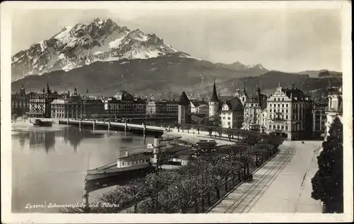 Ak Luzern Stadt Schweiz, Schwanenplatz und Pilatus