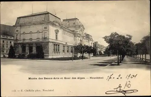 Ak Neuchâtel Neuenburg Stadt, Musée des Beaux Arts et Quai des Alpes