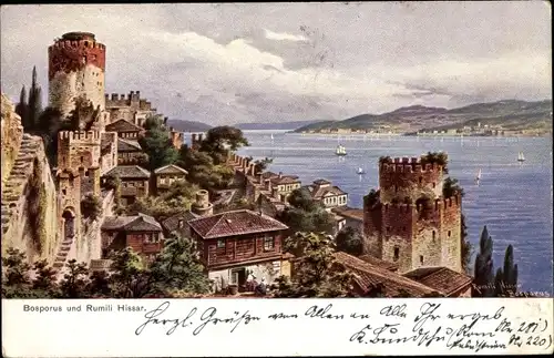 Künstler Ak Konstantinopel Istanbul Türkei, Rumeli Hisarı, Bosporus