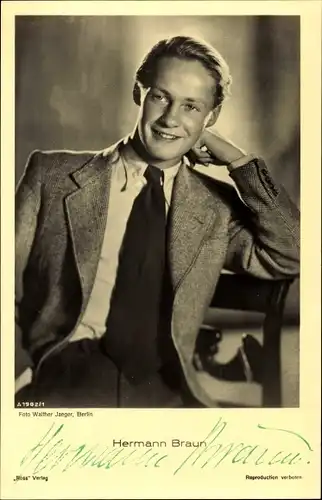 Ak Schauspieler Hermann Braun, Portrait, Autogramm