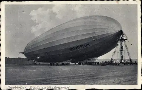 Ak Luftschiff LZ 127 Graf Zeppelin am Landungsmast, Flughafen Frankfurt Main