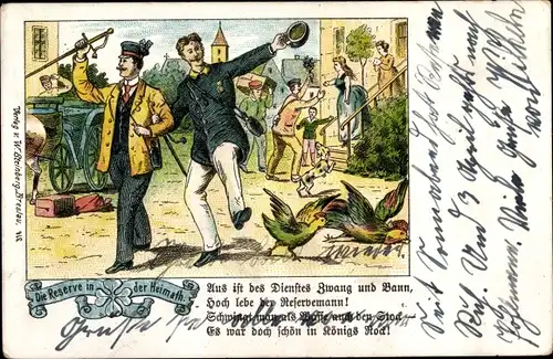 Litho Die Reserve in der Heimat, Aus ist des Dienstes Zwang und Bann, Hoch lebe der Reservemann
