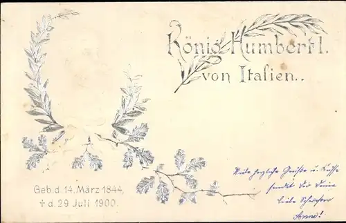 Präge Ak Umberto I., König Humbert I. von Italien, 1844-1900