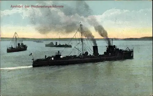 Ak Deutsches Kriegsschiff, Kaiserliche Marine, Ausfahrt der Hochseetorpedoboote
