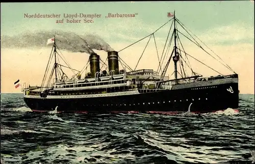 Ak Dampfer Barbarossa, Norddeutscher Lloyd, auf hoher See