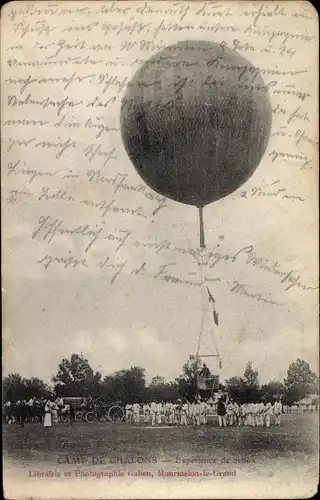 Ak Camp de Chalons Camp de Mourmelon Marne, experience de ballon