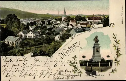 Ak Chrastava Kratzau Reg. Reichenberg, Totalansicht, Führich Denkmal