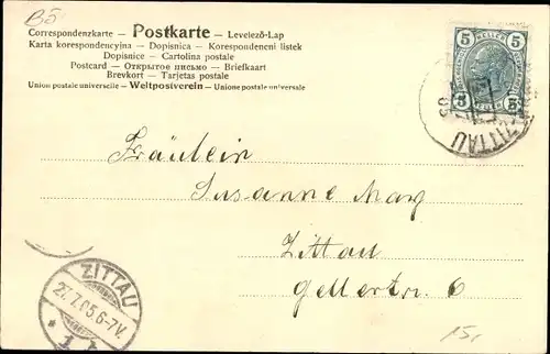 Ak Chrastava Kratzau Reg. Reichenberg, Totalansicht, Führich Denkmal