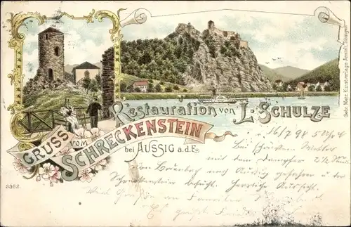 Litho Strekov Schreckenstein Ústí nad Labem Aussig Elbe Stadt, Restauration L. Schulze