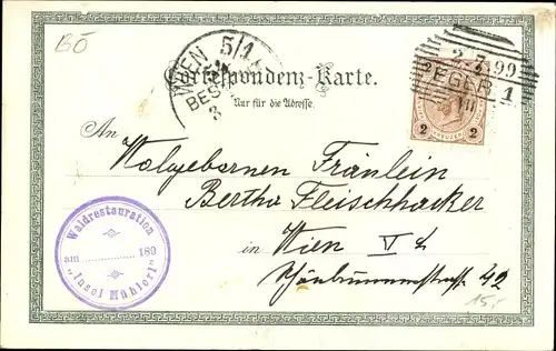 Litho Cheb Eger Reg. Karlsbad, Gruß vom Mühlerl, Waldrestauration