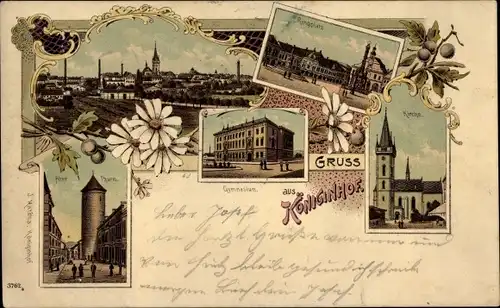 Litho Dvůr Králové nad Labem Königinhof an der Elbe Region Königgrätz, Ringplatz, Kirche, Gymnasium