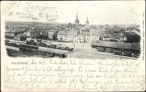 Ak Payerne Kt. Waadt Schweiz, Panorama, Bahnhof