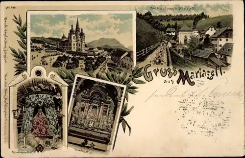 Litho Mariazell Steiermark, Wallfahrtskirche, Basilika, Gnadenaltar, Gnadenmutter, Heiligenbrunn