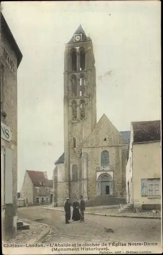Ak Chateau Landon Seine et Marne, L'Abside et clocher de l'Eglise Notre Dame