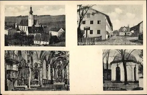 Ak Fraunberg Oberbayern, Kirche Maria Thalheim, Innenansicht, Metzgerei, Villa Huber, Erlbrunnen