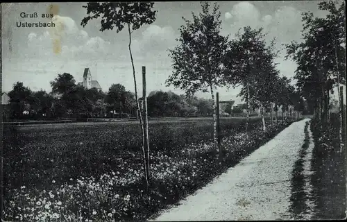 Ak Ustersbach in Schwaben Bayern, Straßenpartie, Blick zum Ort