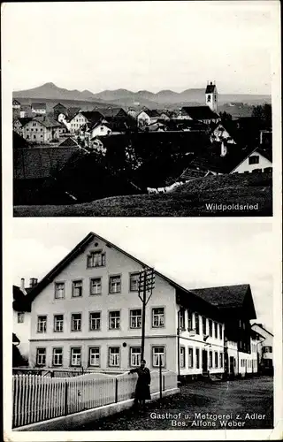 Ak Wildpoldsried in Schwaben Oberallgäu, Totalansicht, Gasthof und Metzgerei zum Adler