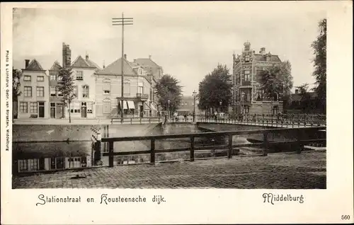 Ak Middelburg Zeeland Niederlande, Stationstraat en Rousteensche dijk