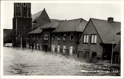 Ak Kruiningen Zeeland, Watersnood 1953, überschwemmte Häuser