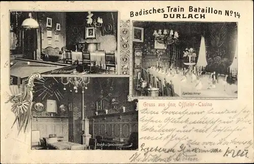 Ak Durlach Karlsruhe in Baden, Badisches Train Bataillon No. 14, Offizier Casino, Innenansichten