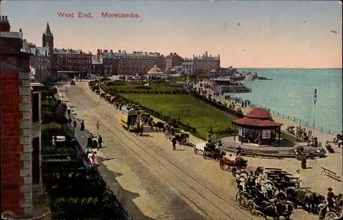 Ak Morecambe Lancaster Lancashire England, West End, Strandpromenade, Kutschen