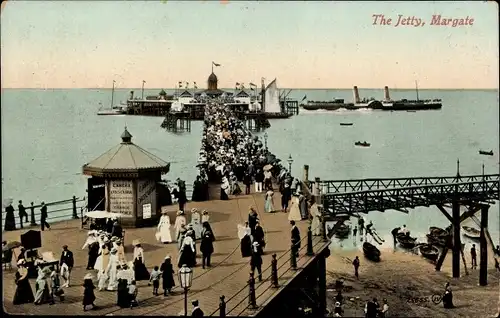 Ak Margate Kent England, The Jetty, Dampfschiff