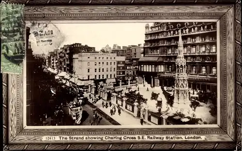 Ak London City England, The Strand showing Charing Cross S. E. Railway Station