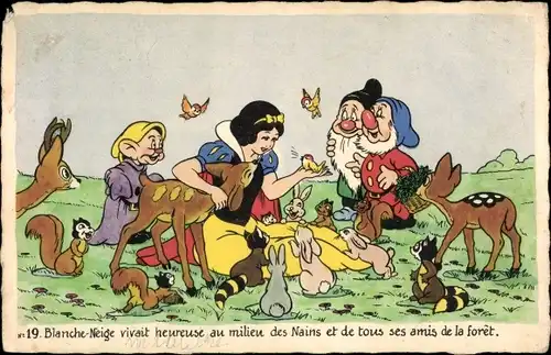 Künstler Ak Walt Disney, Blanche Neige et les Sept Nains, Schneewittchen, Zwerge, Waldtiere