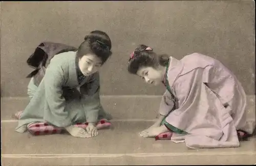 Ak Japan, Zwei Japanerinnen in Kimonos