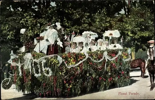 Ak USA, Floral Parade, geschmückter Festwagen