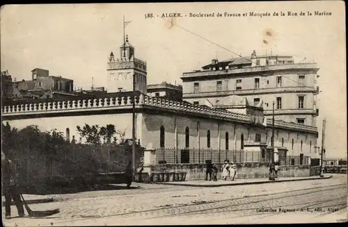 Ak Algier Alger Algerien, Boulevard de France et Mosquee de la Rue de la Marine
