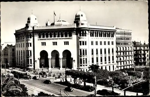 Ak Alger Algerien, La Grande Poste, Straßenbahn
