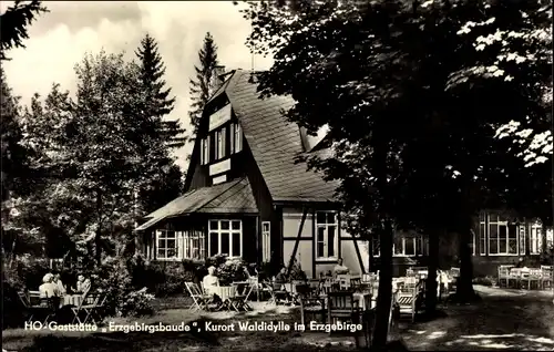 Ak Waldidylle Altenberg im Erzgebirge, HO-Gaststätte Erzgebirgsbaude, Terrasse