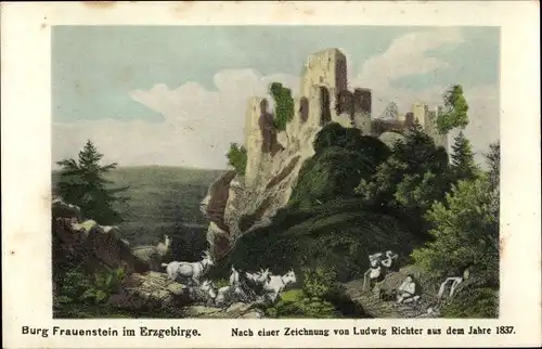 Künstler Ak Richter, Ludwig, Frauenstein im Erzgebirge, Burg 1837